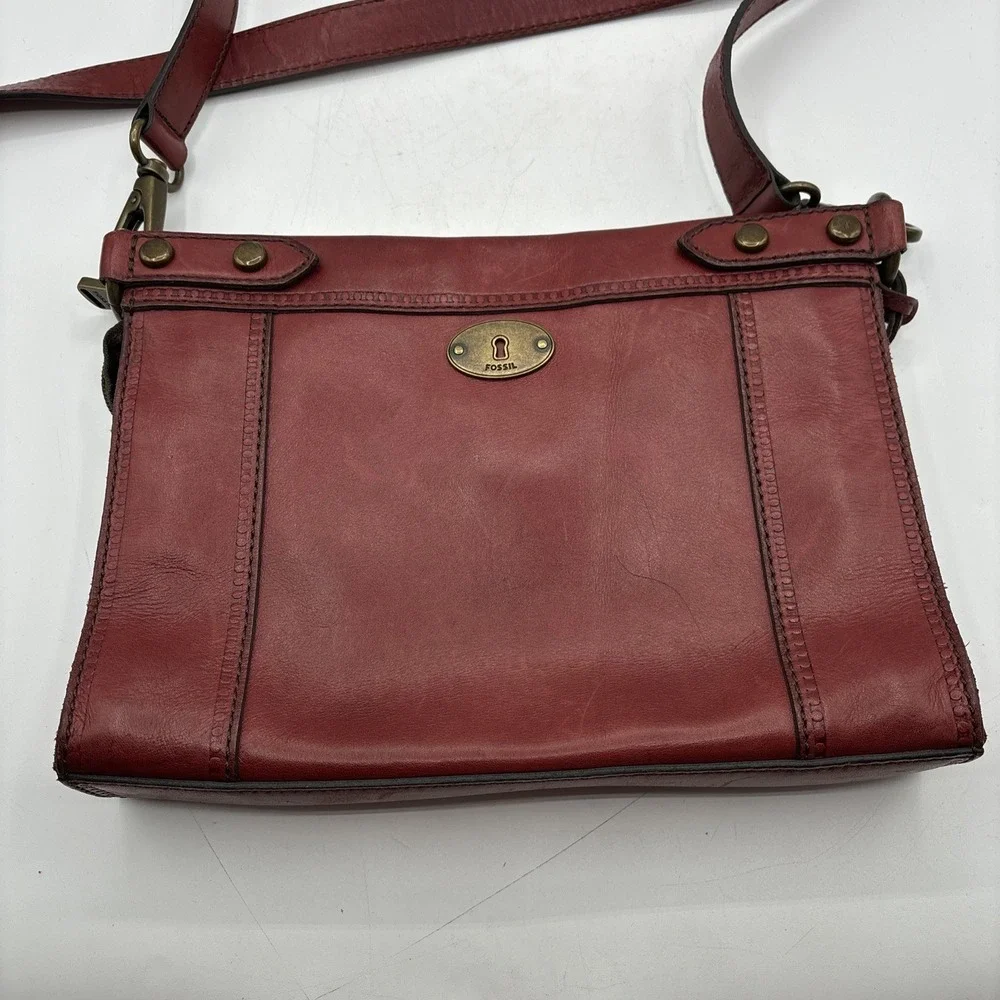 Fossil Maddox Leather Crossbody Bag Purse 90's‎ Y2K Zipper Turn Lock Key Vintage